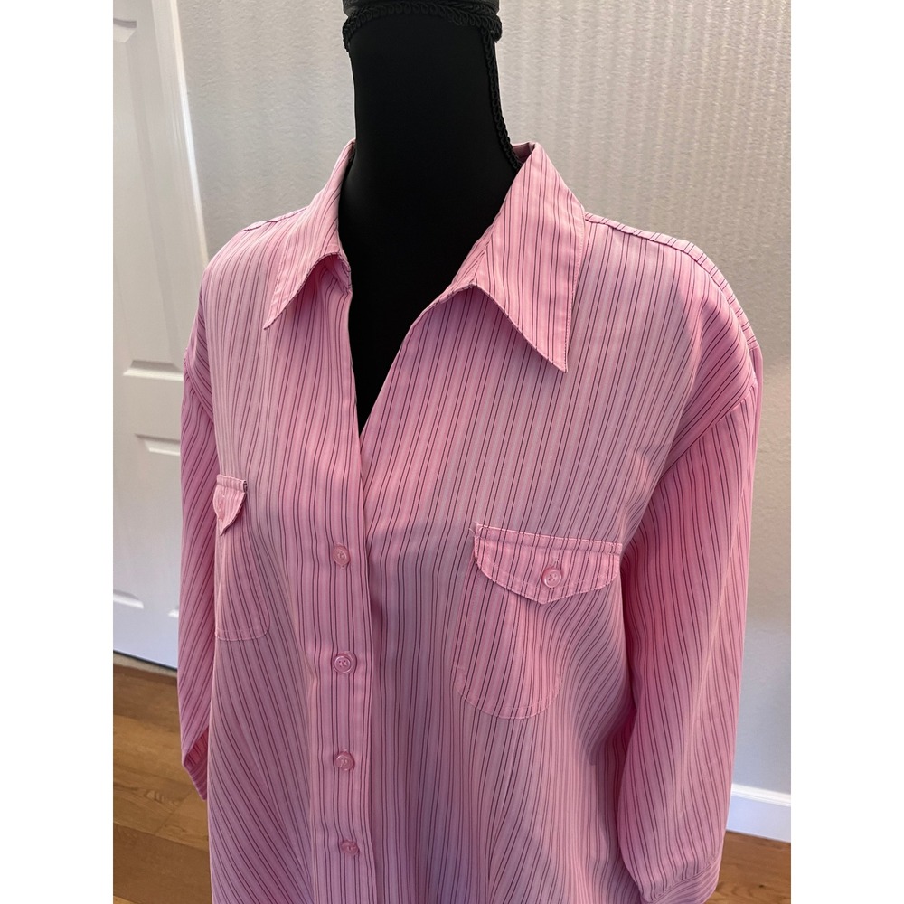 Apparenza 2X Pink Striped Button Down Shirt Long Sleeve Pinstripe Blouse Top